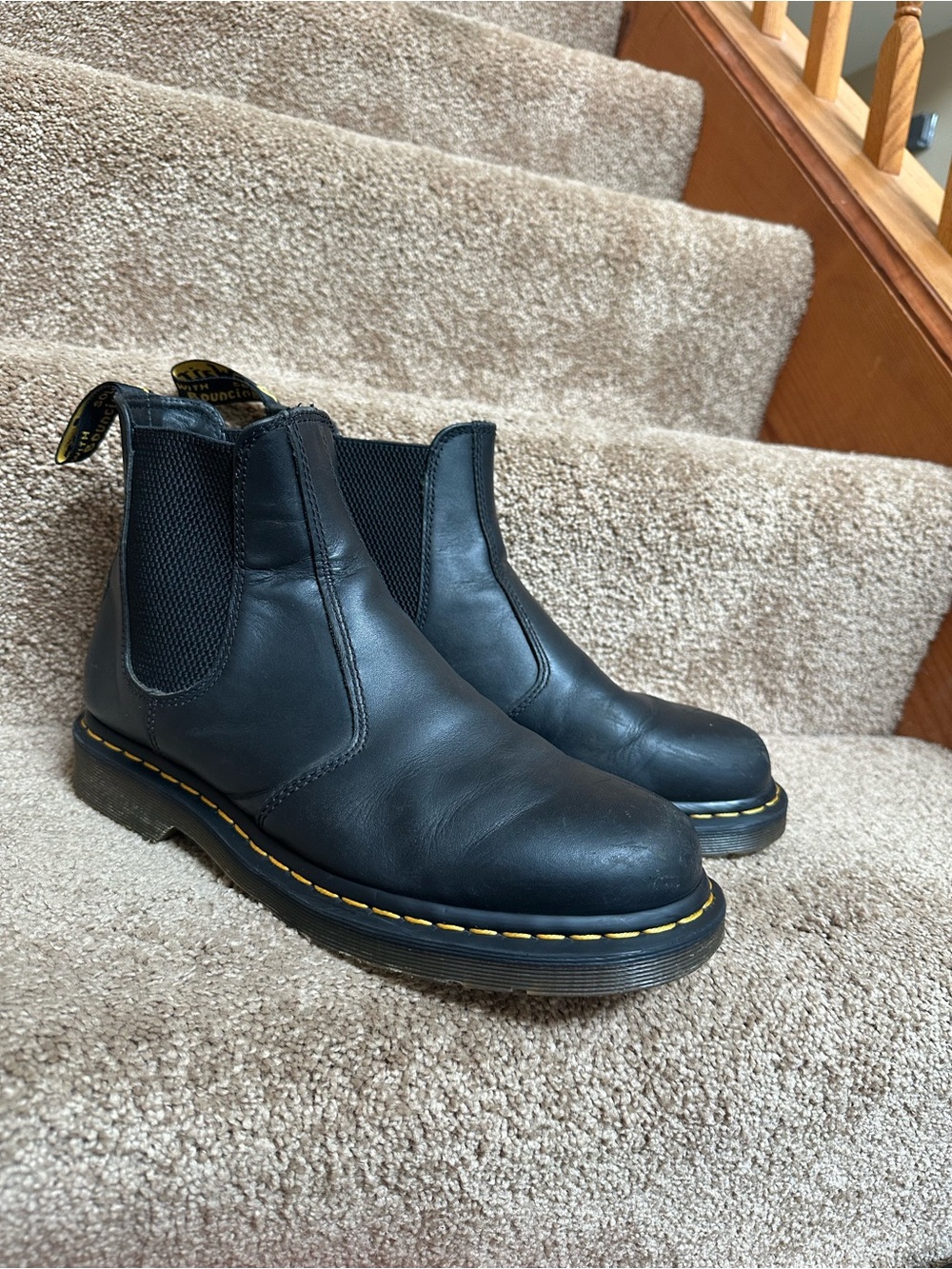 Dr. Martens 2976 Black Leather Boots with Yellow Stitching